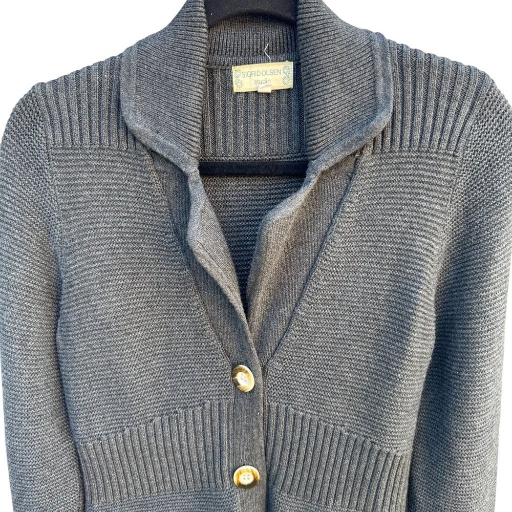Sigrid Olsen Studio Gray Button-Up Cardigan With … - image 3